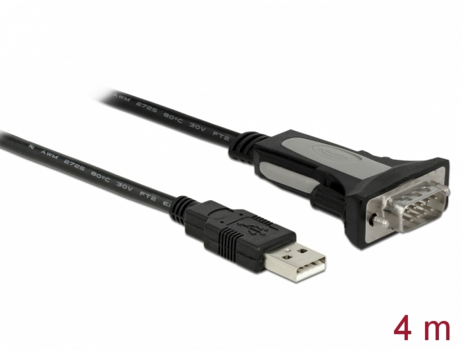 Cablu USB la Serial RS-232 DB9 FTDI 4m, Delock 66323 conectica.ro